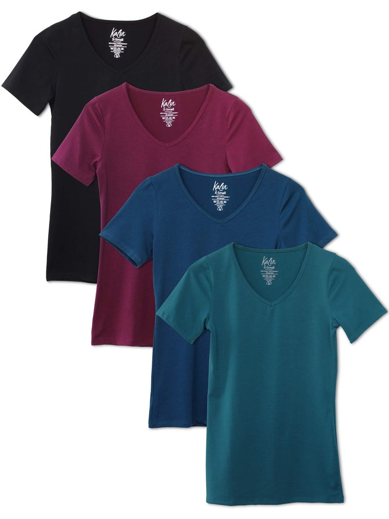 Kalon Women's 4-Pack V-Neck T-Shirt Base Layer (Medium, Winter) - Image 1